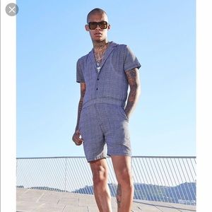 Mini Check Revere Collar Short Boiler Suit BLACK